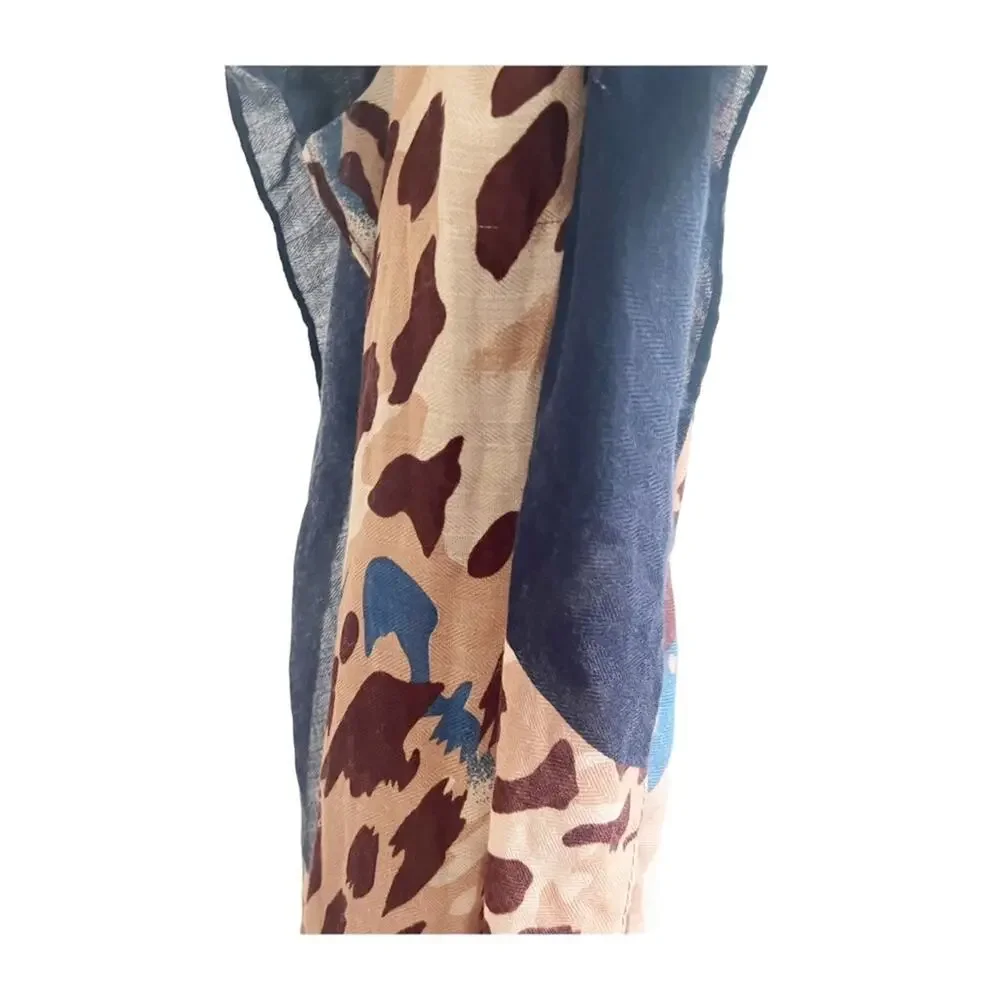 Animal And Denim Blue Print Boutique Scarf Oversized Lightweight
